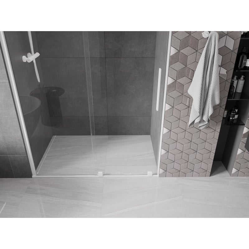 Mexen Velar drzwi prysznicowe rozsuwane 140 cm, transparent, białe - 871-140-000-01-20