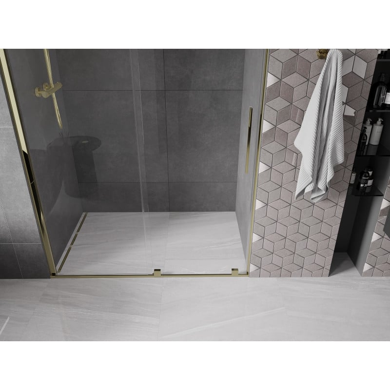 Mexen Velar drzwi prysznicowe rozsuwane 130 cm, transparent, złote - 871-130-000-01-50