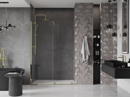 Mexen Velar schuifbare douchedeur 140 cm, transparant, goud - 871-140-000-01-50