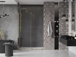 Mexen Velar drzwi prysznicowe rozsuwane 150 cm, transparent, złote - 871-150-000-01-50