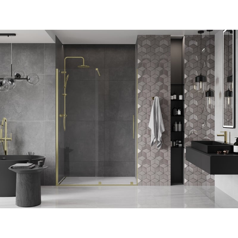 Mexen Velar drzwi prysznicowe rozsuwane 130 cm, transparent, złote szczotkowane - 871-130-000-01-55