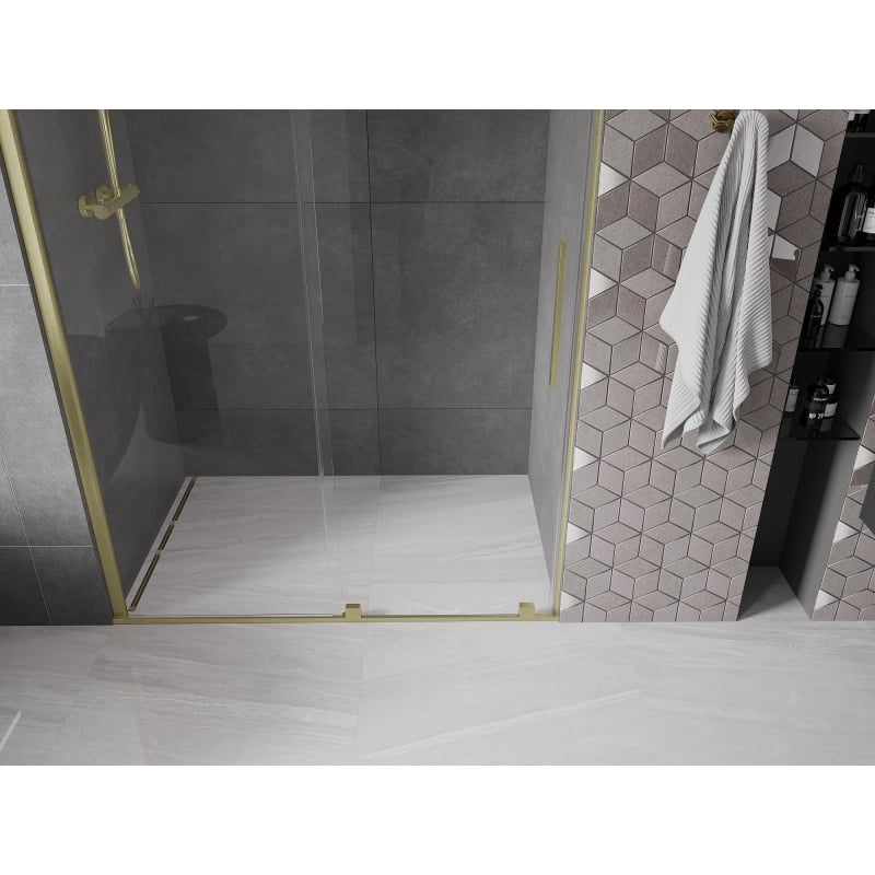 Mexen Velar klizna vrata za tuš kabinu 140 cm, prozirna, zlatna brušena - 871-140-000-01-55