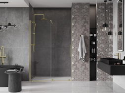 Mexen Velar Schiebetüren 140 cm, transparent, gebürstetes Gold - 871-140-000-01-55