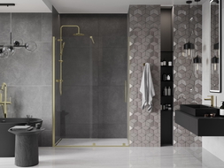 Mexen Velar drzwi prysznicowe rozsuwane 150 cm, transparent, złote szczotkowane - 871-150-000-01-55
