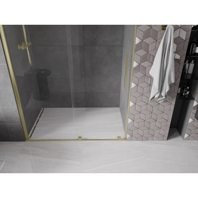 Mexen Velar drzwi prysznicowe rozsuwane 160 cm, transparent, złote szczotkowane - 871-160-000-01-55