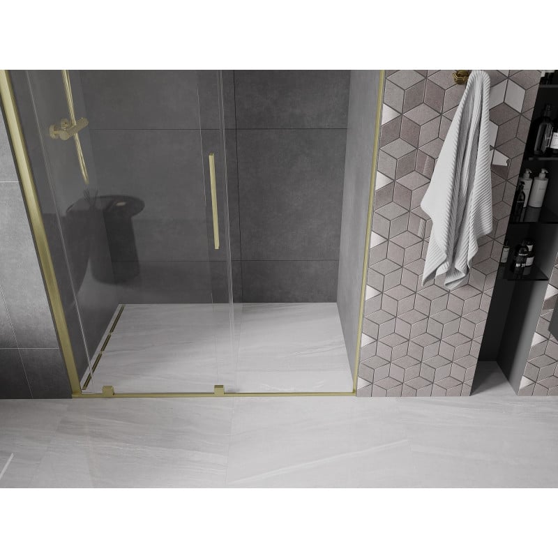 Mexen Velar sliding shower doors 160 cm, transparent, brushed gold - 871-160-000-01-55