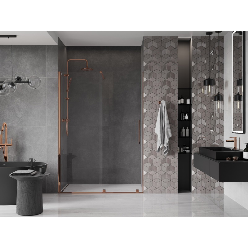 Mexen Velar schuifbare douchedeur 130 cm, transparant, roze goud - 871-130-000-01-60