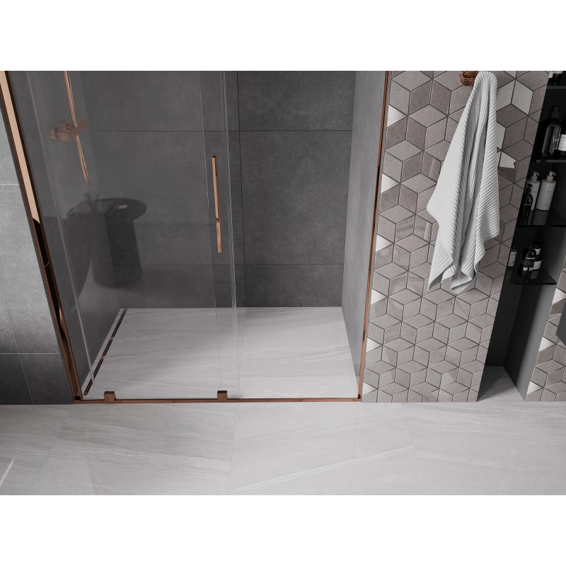Mexen Velar drzwi prysznicowe rozsuwane 140 cm, transparent, różowe złoto - 871-140-000-01-60