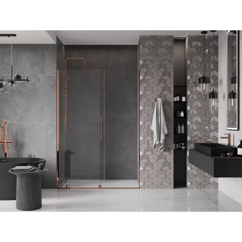 Mexen Velar drzwi prysznicowe rozsuwane 140 cm, transparent, różowe złoto - 871-140-000-01-60