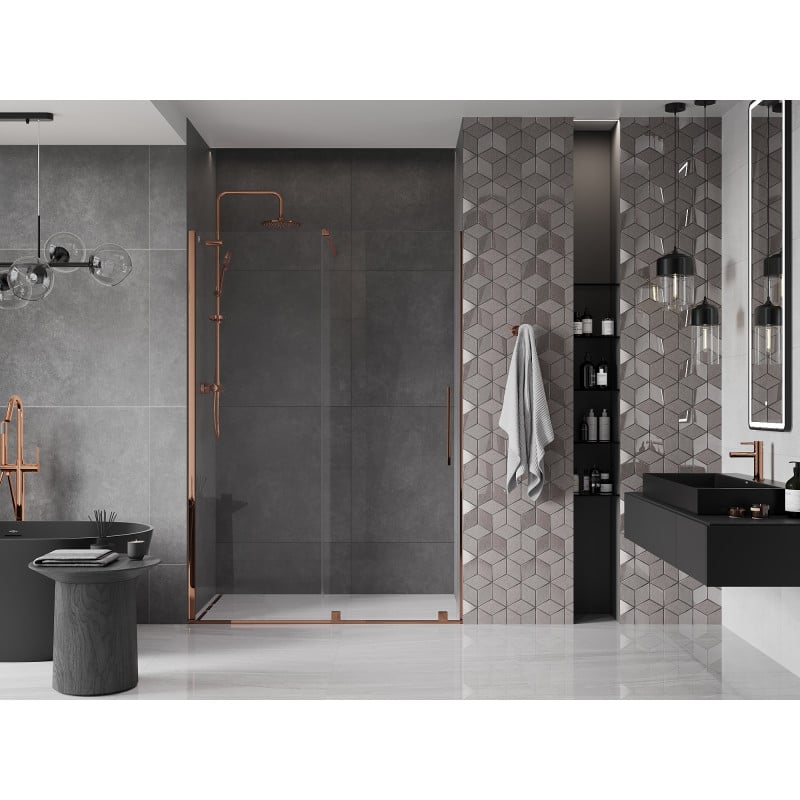 Mexen Velar porte de douche coulissante 150 cm, transparent, or rose - 871-150-000-01-60
