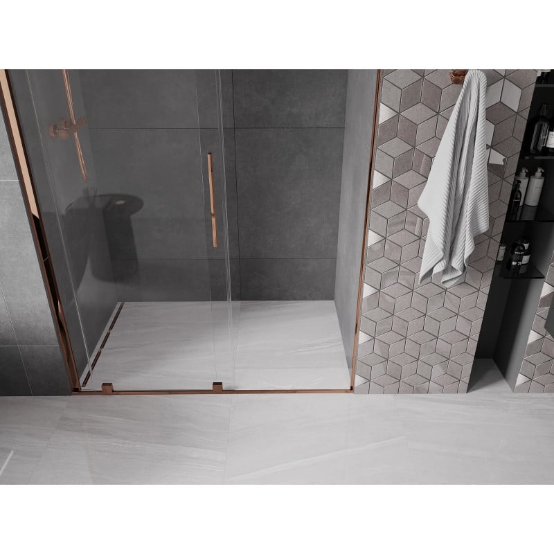 Mexen Velar drzwi prysznicowe rozsuwane 160 cm, transparent, różowe złoto - 871-160-000-01-60
