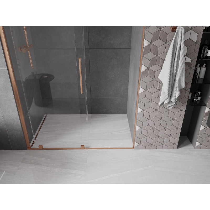 Mexen Velar schiebetüren 130 cm, transparent, gebürstetes Kupfer - 871-130-000-01-65