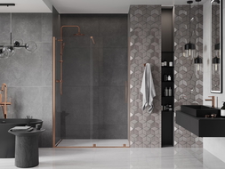 Mexen Velar sliding shower door 130 cm, transparent, brushed copper - 871-130-000-01-65