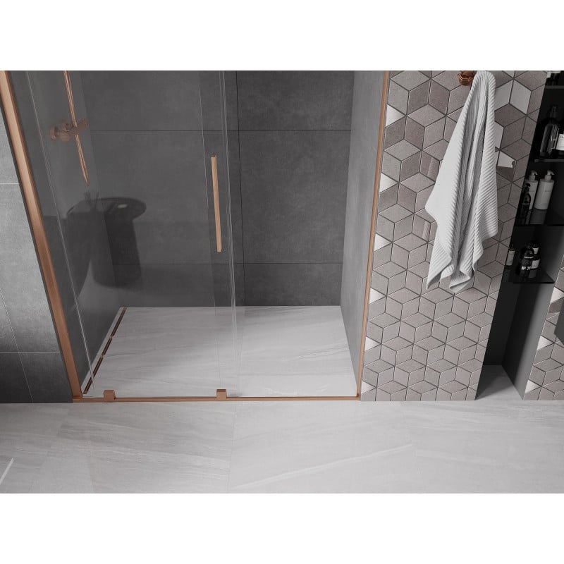 Mexen Velar drzwi prysznicowe rozsuwane 140 cm, transparent, miedź szczotkowana - 871-140-000-01-65