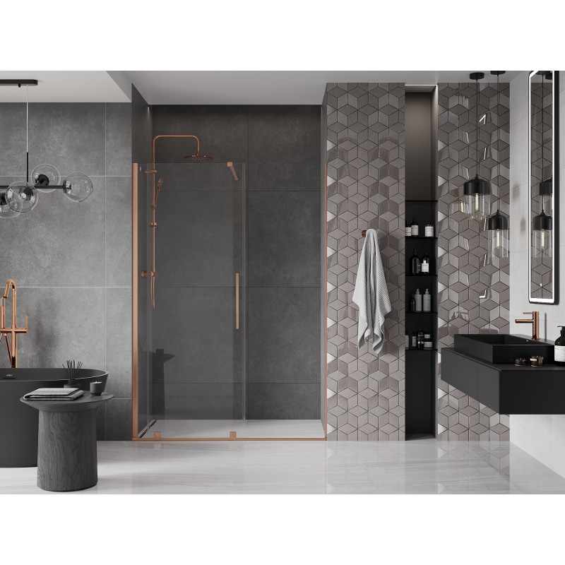 Mexen Velar drzwi prysznicowe rozsuwane 140 cm, transparent, miedź szczotkowana - 871-140-000-01-65
