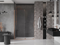 Mexen Velar sliding shower door 150 cm, transparent, brushed copper - 871-150-000-01-65