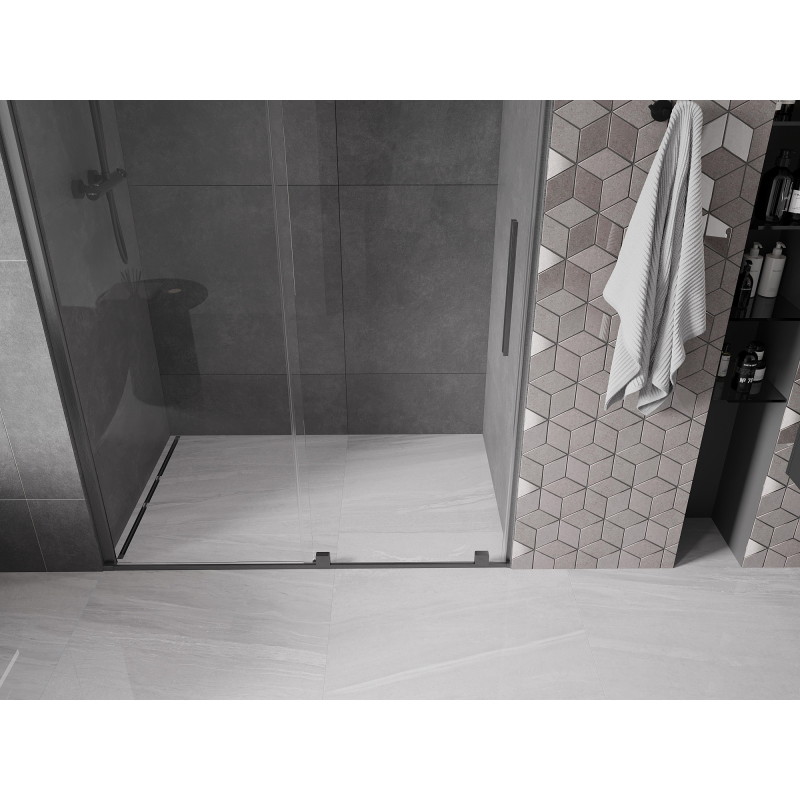 Mexen Velar schuifbare douchedeur 130 cm, transparant, geborsteld geweerkleur grijs - 871-130-000-01-66