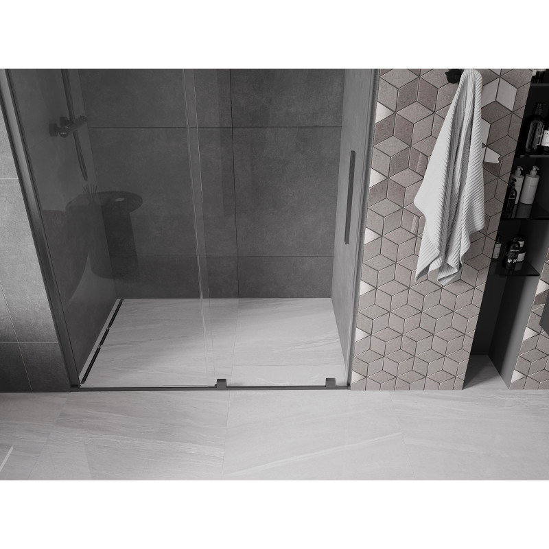 Mexen Velar 160 cm sliding shower door, transparent, brushed gun gray - 871-160-000-01-66