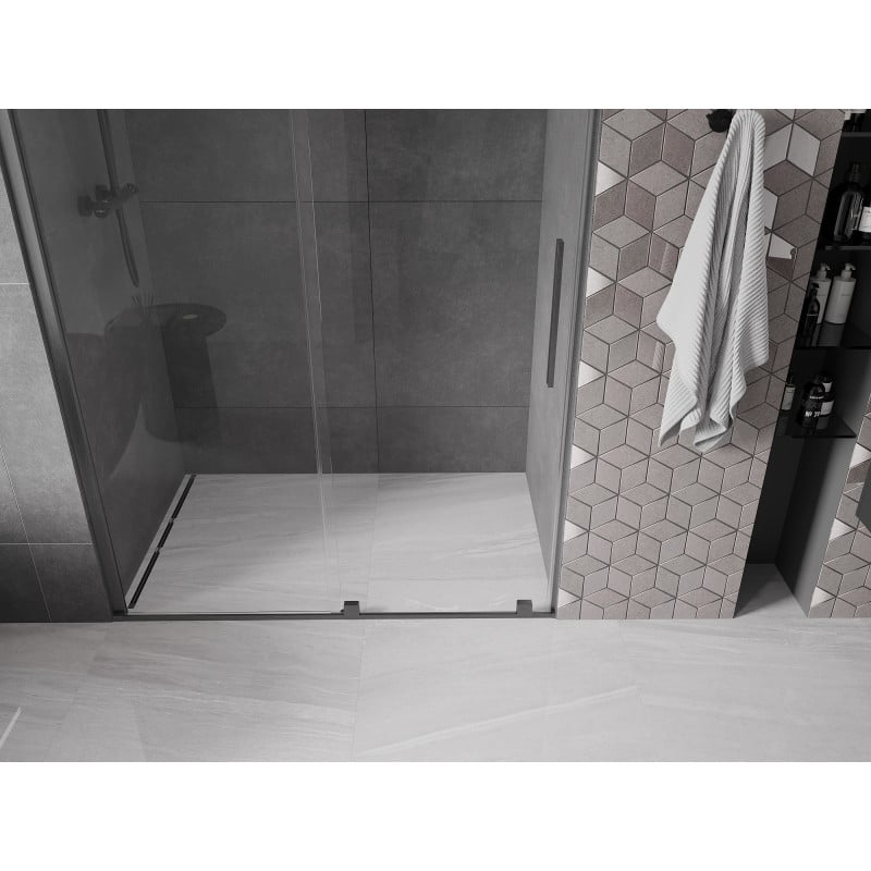 Mexen Velar drzwi prysznicowe rozsuwane 160 cm, transparent, gun gray szczotkowany - 871-160-000-01-66