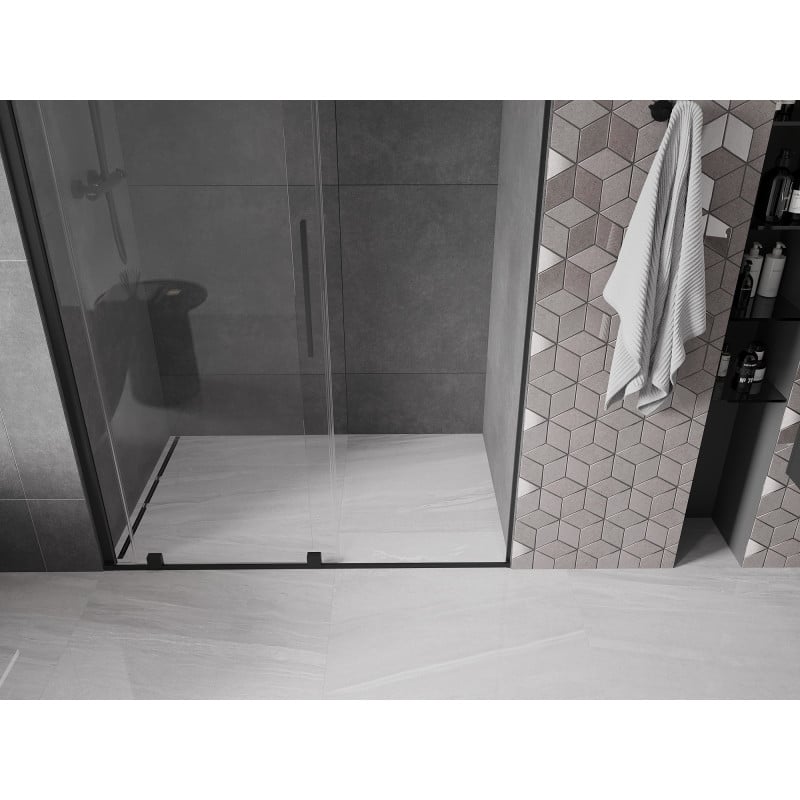 Mexen Velar drzwi prysznicowe rozsuwane 130 cm, transparent, czarne - 871-130-000-01-70