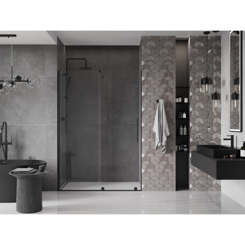 Mexen Velar schuifbare douchedeur 140 cm, transparant, zwart - 871-140-000-01-70