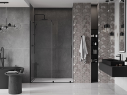 Mexen Velar sliding shower door 160 cm, transparent, black - 871-160-000-01-70