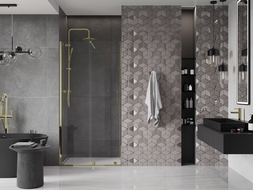 Mexen Velar schuifdouchedeur 120 cm, transparant, goud - 871-120-000-01-50