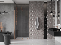Mexen Velar sliding shower doors 120 cm, transparent, brushed copper - 871-120-000-01-65