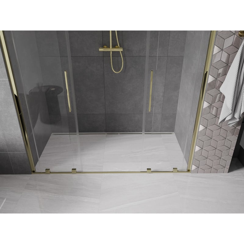 Mexen Velar Duo drzwi prysznicowe rozsuwane 200 cm, transparent, złote - 871-200-000-02-50