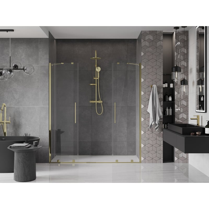 Mexen Velar Duo drzwi prysznicowe rozsuwane 200 cm, transparent, złote - 871-200-000-02-50