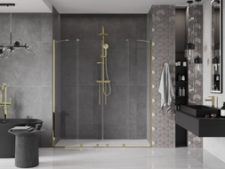 Mexen Velar Duo drzwi prysznicowe rozsuwane 200 cm, transparent, złote - 871-200-000-02-50