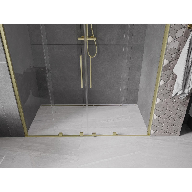 Mexen Velar Duo 180 cm Sliding Shower Door, Transparent, Brushed Gold - 871-180-000-02-55