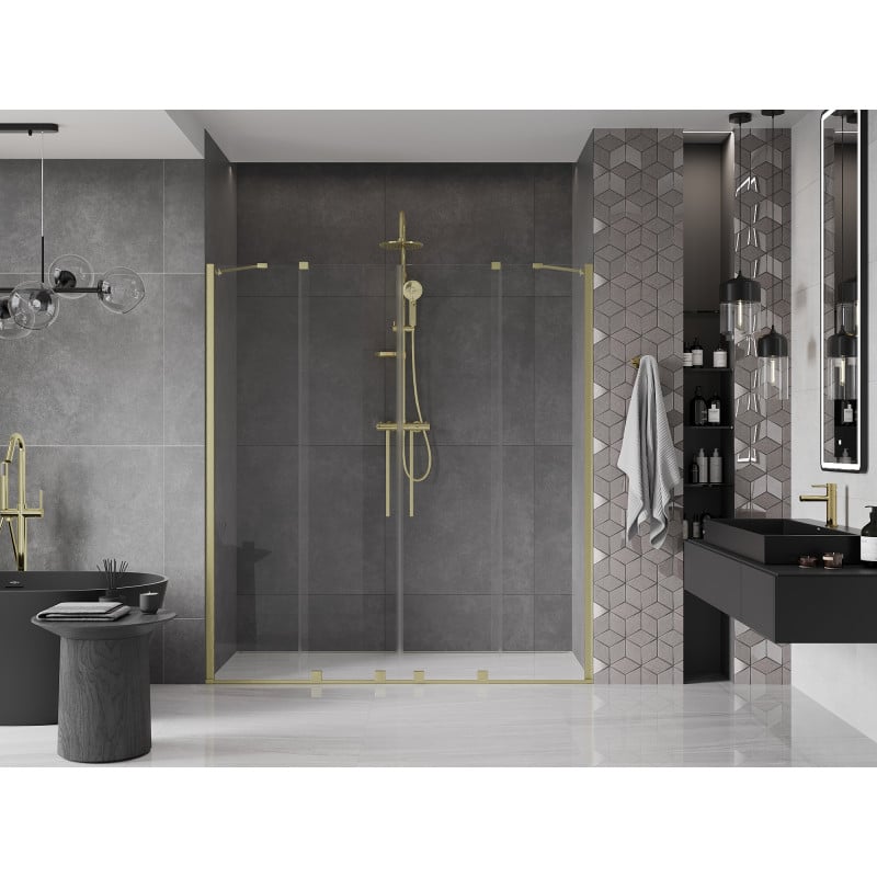 Mexen Velar Duo drzwi prysznicowe rozsuwane 180 cm, transparent, złote szczotkowane - 871-180-000-02-55