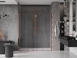 Mexen Velar Duo drzwi prysznicowe rozsuwane 170 cm, transparent, różowe złoto - 871-170-000-02-60