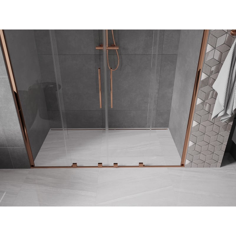 Mexen Velar Duo drzwi prysznicowe rozsuwane 200 cm, transparent, różowe złoto - 871-200-000-02-60