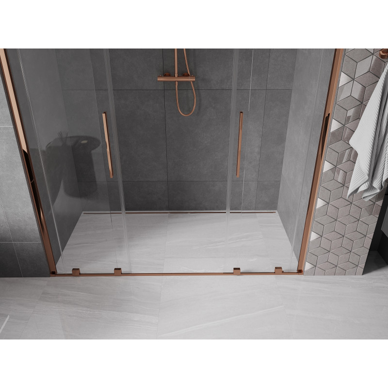 Mexen Velar Duo drzwi prysznicowe rozsuwane 200 cm, transparent, różowe złoto - 871-200-000-02-60