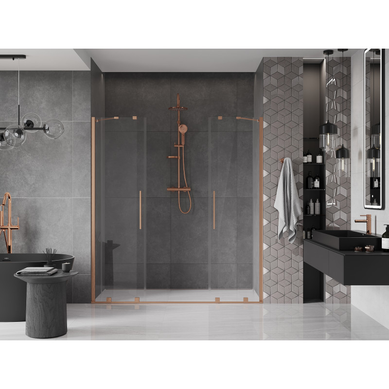 Mexen Velar Duo drzwi prysznicowe rozsuwane 170 cm, transparent, miedź szczotkowana - 871-170-000-02-65