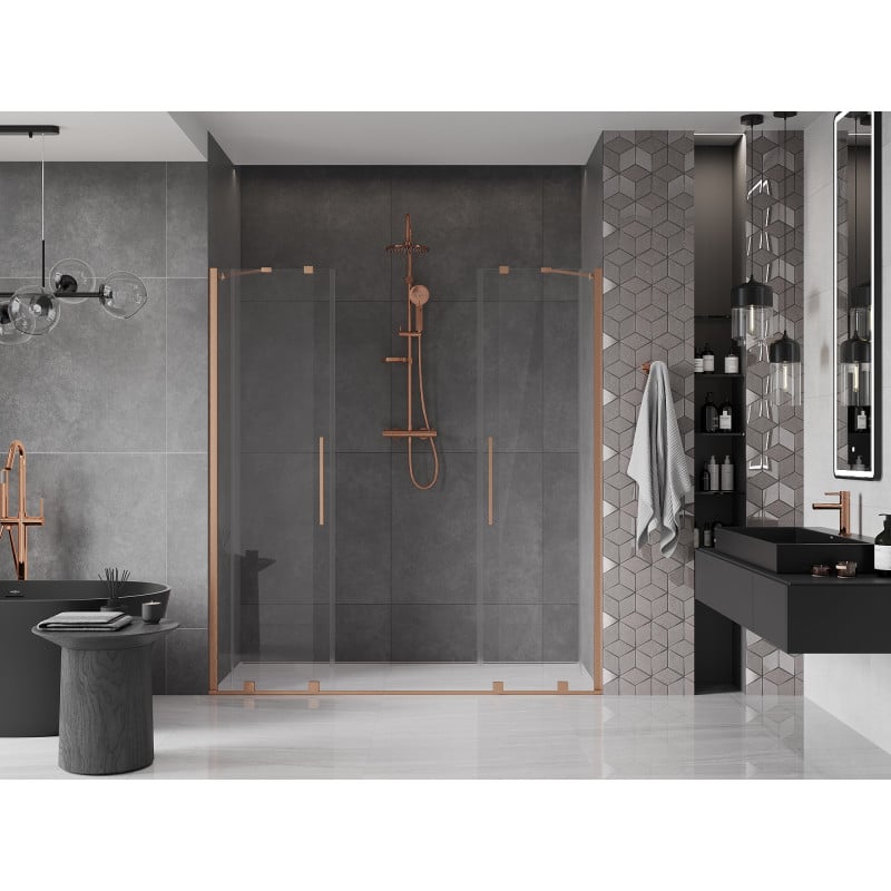 Mexen Velar Duo drzwi prysznicowe rozsuwane 180 cm, transparent, miedź szczotkowana - 871-180-000-02-65