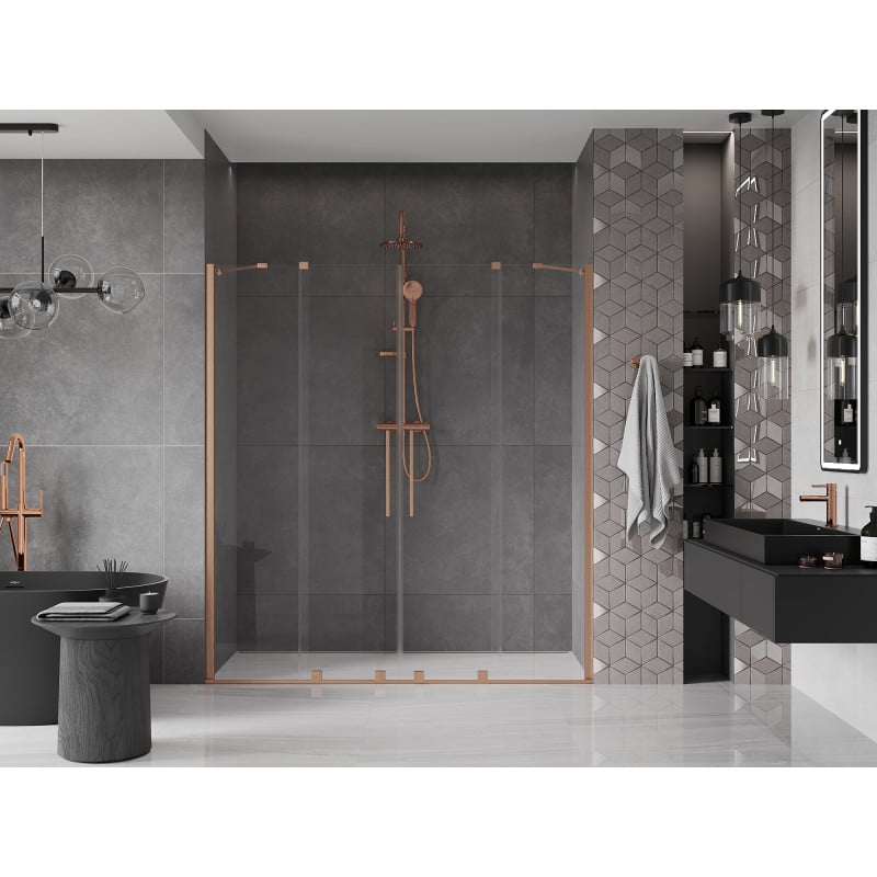 Mexen Velar Duo drzwi prysznicowe rozsuwane 180 cm, transparent, miedź szczotkowana - 871-180-000-02-65