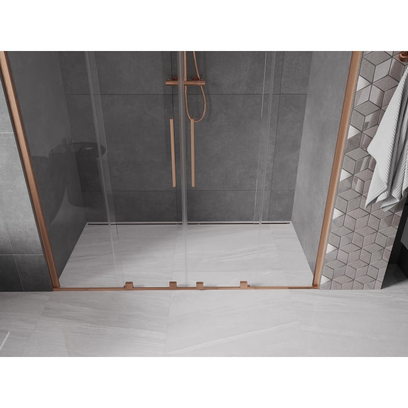 Mexen Velar Duo drzwi prysznicowe rozsuwane 200 cm, transparent, miedź szczotkowana - 871-200-000-02-65