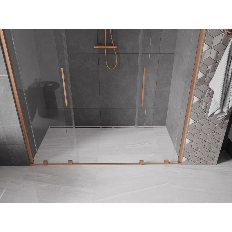 Mexen Velar Duo drzwi prysznicowe rozsuwane 200 cm, transparent, miedź szczotkowana - 871-200-000-02-65