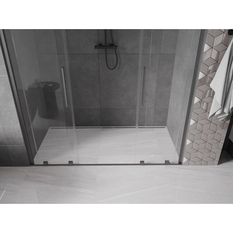 Mexen Velar Duo drzwi prysznicowe rozsuwane 180 cm, transparent, gun gray szczotkowany - 871-180-000-02-66