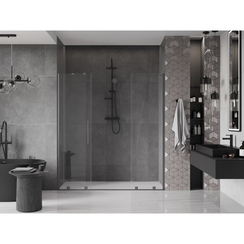 Mexen Velar Duo schuifbare douchedeuren 180 cm, transparant, geborsteld gun gray - 871-180-000-02-66