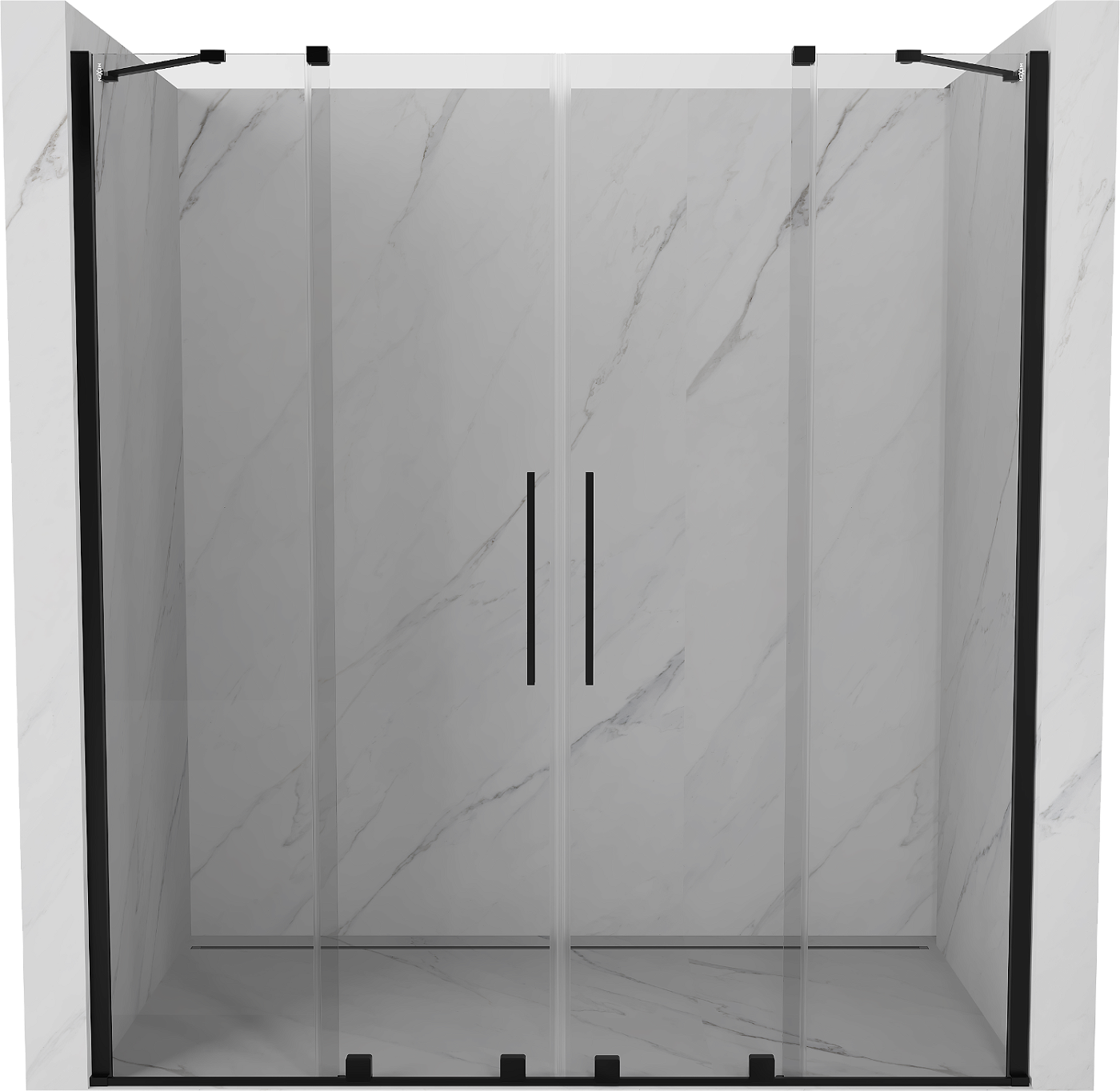 Mexen Velar Duo drzwi prysznicowe rozsuwane 200 cm, transparent, czarne - 871-200-000-02-70