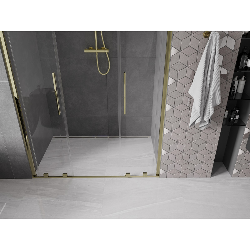 Mexen Velar Duo drzwi prysznicowe rozsuwane 140 cm, transparent, złote - 871-140-000-02-50
