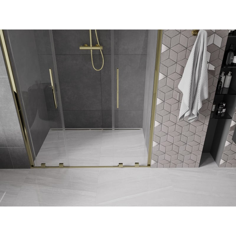 Mexen Velar Duo drzwi prysznicowe rozsuwane 150 cm, transparent, złote - 871-150-000-02-50