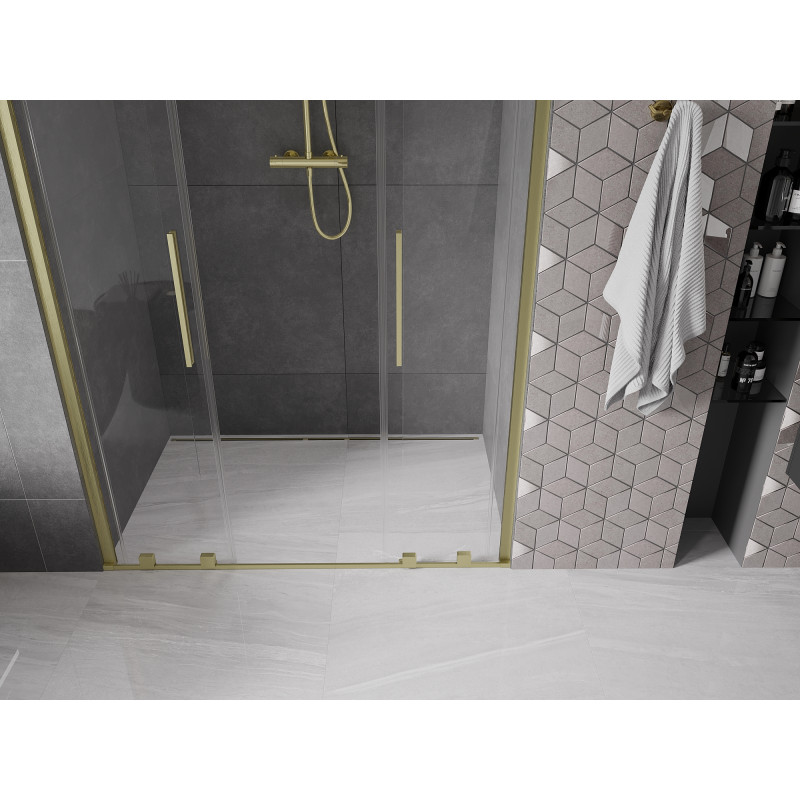 Mexen Velar Duo drzwi prysznicowe rozsuwane 150 cm, transparent, złote szczotkowane - 871-150-000-02-55