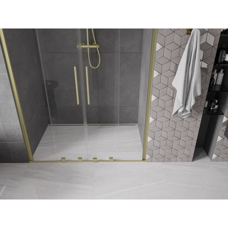 Mexen Velar Duo sliding shower door 160 cm, transparent, brushed gold - 871-160-000-02-55