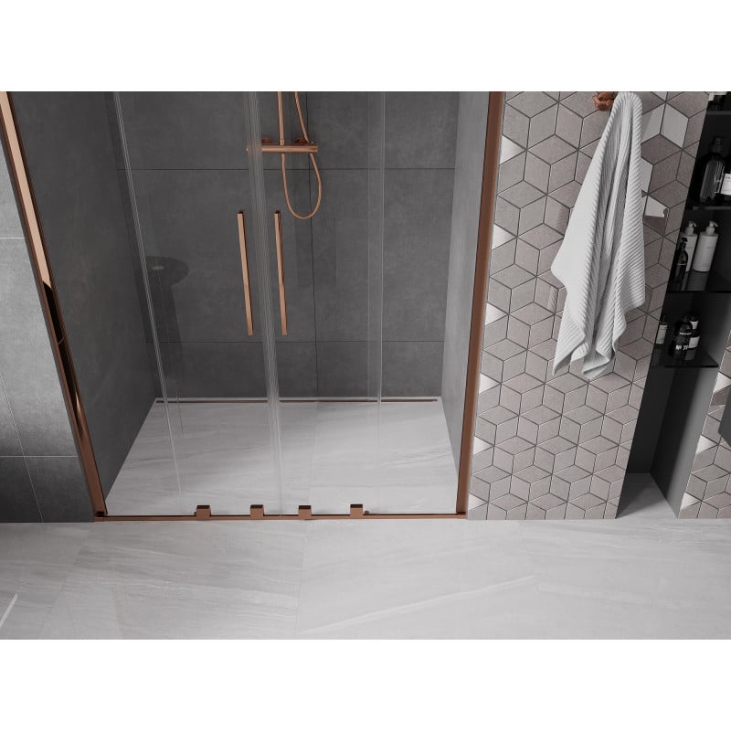 Mexen Velar Duo drzwi prysznicowe rozsuwane 160 cm, transparent, różowe złoto - 871-160-000-02-60