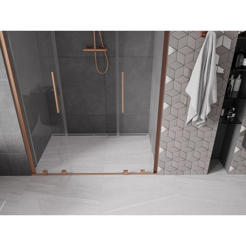 Mexen Velar Duo lükand dušiuksed 140 cm, läbipaistev, harjatud vask - 871-140-000-02-65